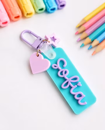 Personalized School Bag Tag | Custom Name Backpack Charm | Acrylic Keychain for Kids