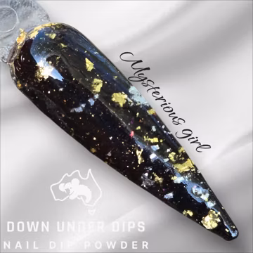 Mysterious girl Australia nail dip powder to use with dip system& monomer duel purpose acrylic nail down under dips foil flakes black