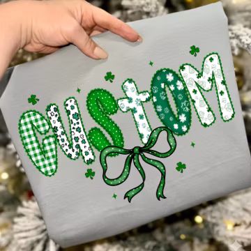Personalized St. Patrick’s Day PNG for Custom Name Shirt Designs, Shamrock Bow Graphic, Green Lucky Irish Apparel, Printable Digital File