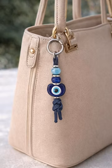 Blue Evil Eye Bag Charm: Beaded Amulet Keychain - Greek Protection Gift
