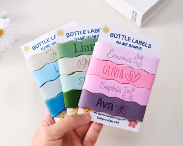 Buy 1 Get 1 Free Personalized Bottle Label, Silicone Name Band for Sippy Cup, Water Bottle ID Tag, Engraved Band Gift for Kids, Baby Gifts