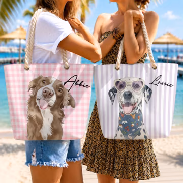 Custom Pet Portrait Beach Bag - Dog, Cat Tote Bag - Personalized Pet Tote Bag - Dog Mom Gift, Birthday Gift For Aunt