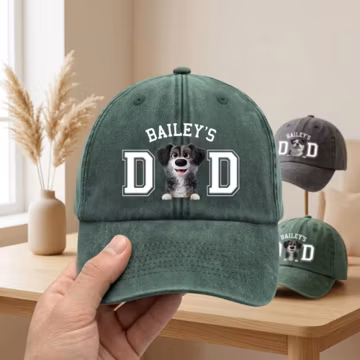 Custom Dog Dad Hat: Personalized Pet Name Denim Cap, Retro Vintage Gift
