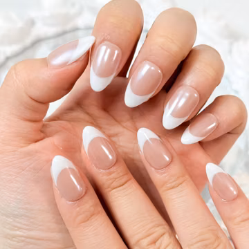 Handmade Chrome French Tip Press On Nails: Reusable Almond Gel Nails