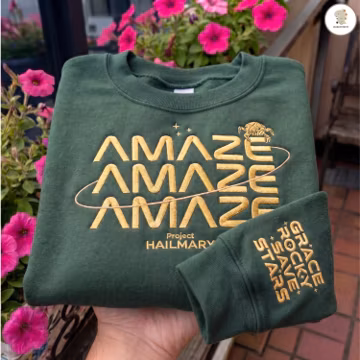Project Hail Mary Embroidered Sweatshirt, Amaze Amaze Amaze Embroidery Shirt, Sleeve Embroidery Grace Rocky Save Stars, Unisex Crewneck Tee