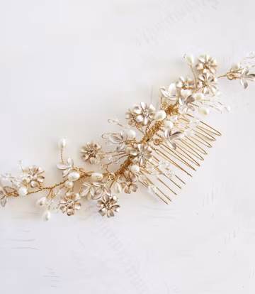 Boho Wedding Gold Champagne or Silver Hair Comb with flower design, Bridal Flower Comb - 'ROSA'