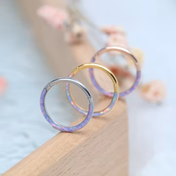 Purple Opal Hinged Nose Rings Clicker Earring 6/7/8/9/10mm Nose Hoop Piercing Jewelry 316L Surgical Steel Earring Hoop