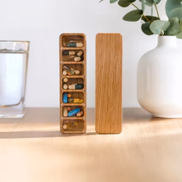 Wooden Weekly Pill Box, 7 Day Organizer for Pills, Cute Vitamin Case