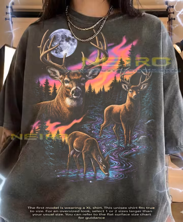 Deer Animal Lover Hunter Wildlife Nature Vintage Retro Neon Forest Comfort Colors® Tshirt, 90S Bootleg Buck Glowing River Moon Tees,
