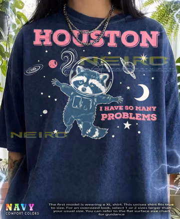 Houston I Have So Many Problems Space Raccoon Comfort Colors® Tshirt, Retro Astro 90S Graphic Faded Tees, Y2K Funny Animal Meme Gift,