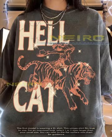 Hell Cat Retro Cowgirl Woman Riding Tiger Vintage Western Comfort Colors® Tshirt, Wild Animal Distressed Art Tees,