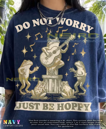 Do Not Worry Just Be Hoppy Frog Guitar Music Lover Comfort Colors® Tshirt, Retro Art Amphibian Cute Toad Tees,