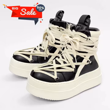 Zapatos altos con plataforma ancha unisex, zapatillas de cuero con cordones y cremallera, informales, de lujo, Zapatillas, botas, Rick altas