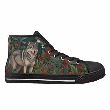 Artsy Wolf Print High Top Canvas Shoes - Unisex Sneakers
