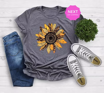 Leopard Sunflower Print Shirt, Botanical Women's Gift