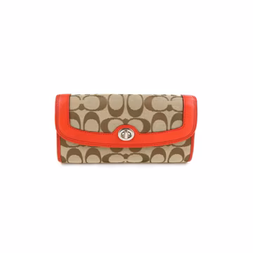 Coach Signature Khaki Vermillion Trifold Wallet
