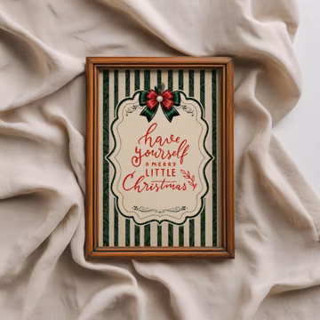 Vintage Christmas Print, Traditional Christmas Art, Candy Cane Stripes , Merry Christmas Wall Art, Vintage Holiday Decor, Printable Download