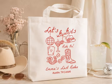 Personalized Last Rodeo Tote Bag, Custom Bachelorette Party Canvas Bag, Lets Go Girls Western Bridesmaid Gift, Cowgirl Weekend Tote