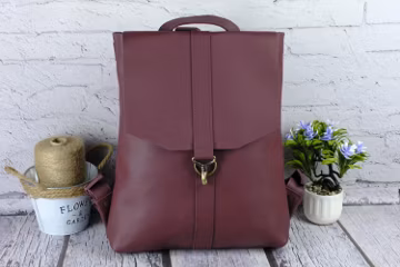 Mini Leather Backpack, Personalized Slim Rucksack, Handmade Daypack