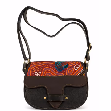 Handmade Leather Carriel Bag | Colombian Mola Art, Shoulder Bag