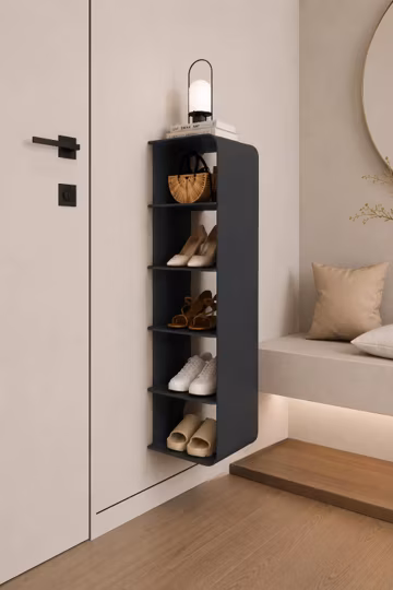 Floating Shoe Shelf | Wall Mounted Metal Shoe Rack | Minimalist Entryway Storage | Modern Vertical Shoe Organizer | Space Saving