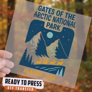 Gates of the Arctic National Park DTF Transfer, Ready To Press Alaska USA Reindeer Mountains Moon Forest Heat Transfer