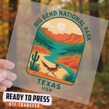 Big Bend National Park DTF Transfer, Texas USA Roadrunner Cactus Ready To Press, Desert Landscape Travel Souvenir, National Park Hot Peel