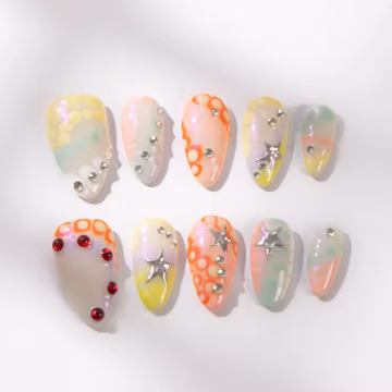 Tortoise Shell Press-On Nails: Silver Star Rhinestone Short Nails