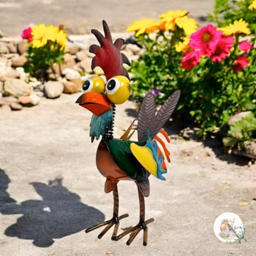 Funny Chicken Metal Statue, Colorful Garden Art, Whimsical Decor