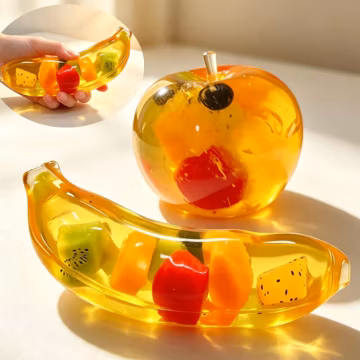 Transparent Fruit Jelly Squishy,Clear Gel Banana Apple Squeeze Toy,Fruit Salad Fidget Toy, ASMR Stress Toy,Kawaii Fake Food Desk Decor Gift