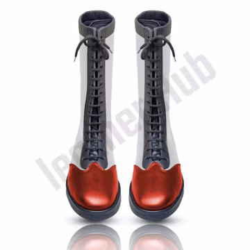 Red White & Black Leather Wrestling Boots: High Top Pro Boxing Shoes