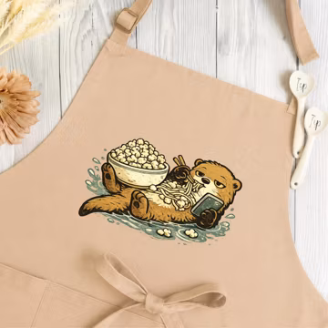 Funny Otter Apron, Ramen Popcorn Otter Apron, Sarcastic Kitchen Apron, Otter Lover Gift, Ramen Lover Apron, Popcorn Lover Apron