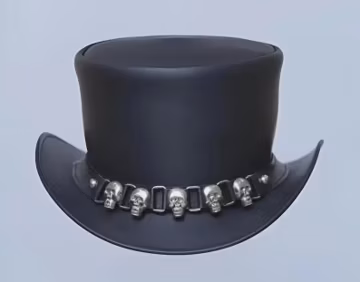 Leather Skull Chain Top Hat Steampunk Gothic Biker Handmade Cowhide Hat