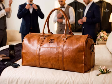 Personalized Leather Duffle Bag for Men, Groomsmen Gifts, Weekender Travel Bag, Groomsman Proposal Gift
