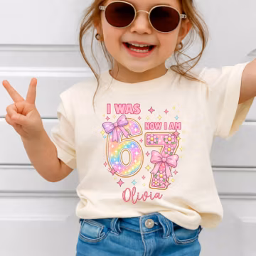 I Was 6 Now I Am 7 Birthday Girl Shirt, Custom Funny 7th Birthday Tshirt, 67 Tee, Alpha Kids Sweatshirt, Fun Trendy Birthday Meme Gift