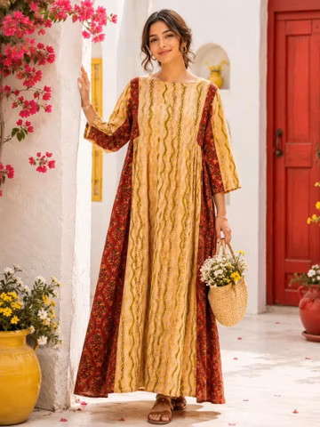 Yellow Floral Cotton Maxi Dress | Boho Loose Fit Summer Casual