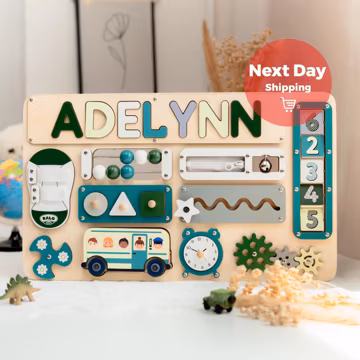 Personalized Busy Board, First Birthday Boy Gift, Baby Busy Board With Name, Baby Name Puzzle, Wooden Name Puzzle, Name Puzzles for Toddlers