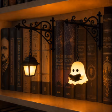 Ghost Bookshelf Lamp,Library Lantern Ghost Reading,Halloween Bookshelf Decor for Book Lovers,Witch/Ghost PumpkinLamp,Vintage Book Nook Light