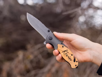 Personalized Folding Knife with Wood Handle, Engraved Utility Tool, Groomsmen Gift, Outdoorsman Camping Accessory