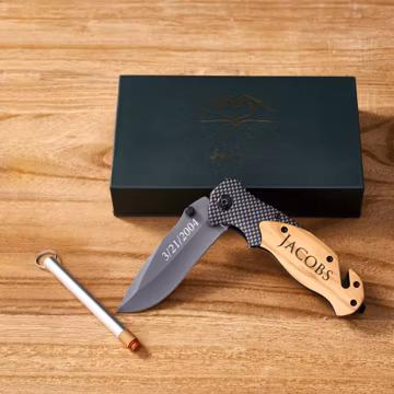 Custom Engraved Folding Knife, Personalized Utility Edc Pocket Tool, Wood Handle, Gift for Him
