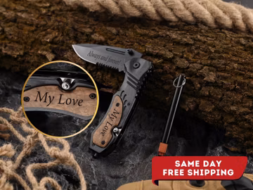 Engraved Groomsmen EDC Folding Tool, Olive Wood Handle, Outdoor Camping Gift for Him