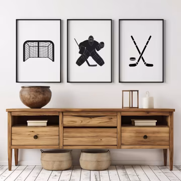 Hockey Goalie Wall Art Prints, 3 Piece Wall Art, Minimalist Wall Decor,Hockey Printable Wall Art, Boys Room Art, Baby Boy Nursery Wall Decor