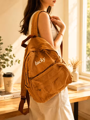 Personalized Canvas Backpack, Embroidered School & Travel Bag, Aesthetic College Backpack