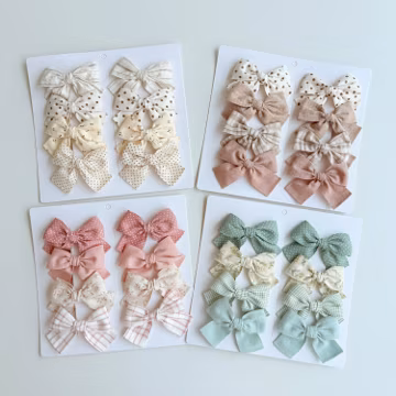 Neutral Baby Fabric Hair Bows, Toddler Hair Clips, Floral Hair Bow Set, Hair Accessories for Girls, Cottagecore Style, Cotton & Linen Fabric