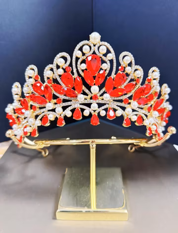 Gold Red Rhinestone Tiara Pearl Wedding Tiara Customize Color Wedding Gift for Her Gold Headband Birthday Gift Queen Crown Princess Headband