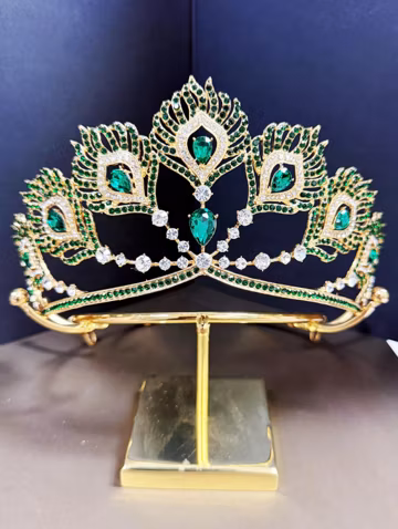 Gold Peacock Princess Tiara Handmade Green Rhinestone Tiara Customize Color Wedding Gift for Her Gold Headband Birthday Tiara Queen Crown