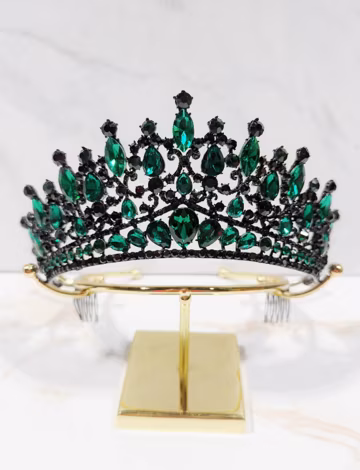 Emerald Green Gothic Comb Crown, Black Crystal Tiara, Dark Queen Headpiece, Halloween Crown, Pageant Tiara, Prom Hair Accessory
