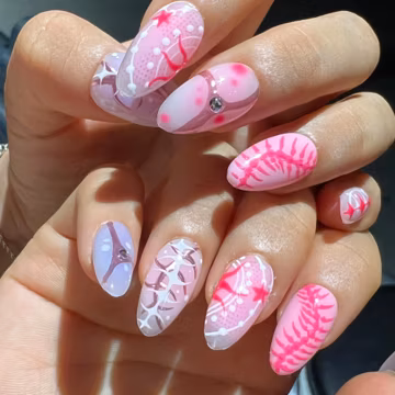 Y2K Futuristic Pink Cyber Sigilism Press On Nails | Rose Gold Chrome Tribal Fake Nails | Fairy Grunge Airbrush Aura Nail Art