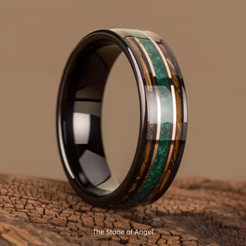 6mm ,8mm Tungsten Whiskey Barrel Wood Ring, Inlaid Opal, Unique Wedding Ring, Men's & Women's Engagement and Wedding Ring, Gift for Men