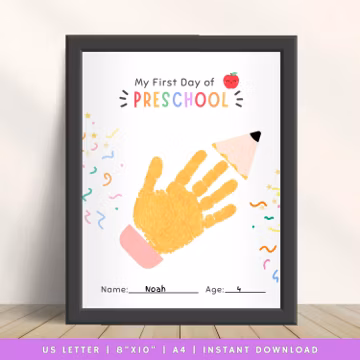 First Day of Preschool Handprint Craft, Back to School Keepsake Printable, Preschool Classroom Activity